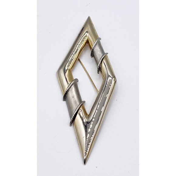 Unbranded Jewelry - Vintage 80s Statement Brooch Modernist Diamond Shape 2-Tone Mixed Metal 4.75”